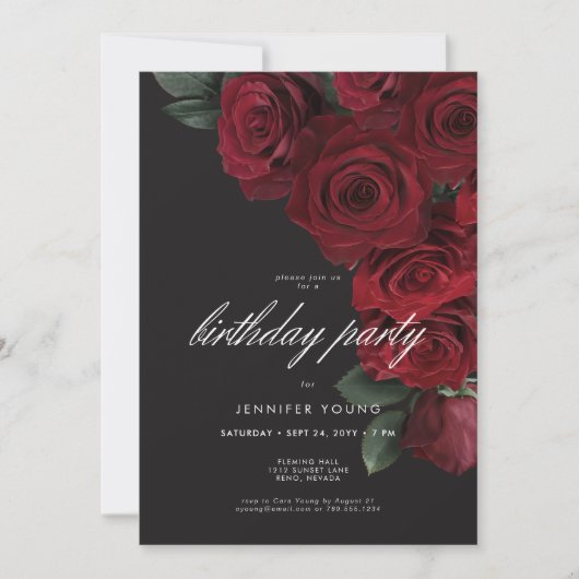 ムーディエレガントー血液バラフローラ誕生日 招待状 (正面)