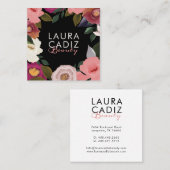 ムーディエレガントー&ウォーター色フローラアレンジメントブラック スクエア名刺 (正面/裏面)