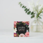 ムーディエレガントー&ウォーター色フローラアレンジメントブラック スクエア名刺 (スタンド正面)