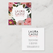 ムーディエレガントー&ウォーター色フローラ配置ホワイト スクエア名刺 (正面/裏面)