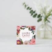 ムーディエレガントー&ウォーター色フローラ配置ホワイト スクエア名刺 (スタンド正面)