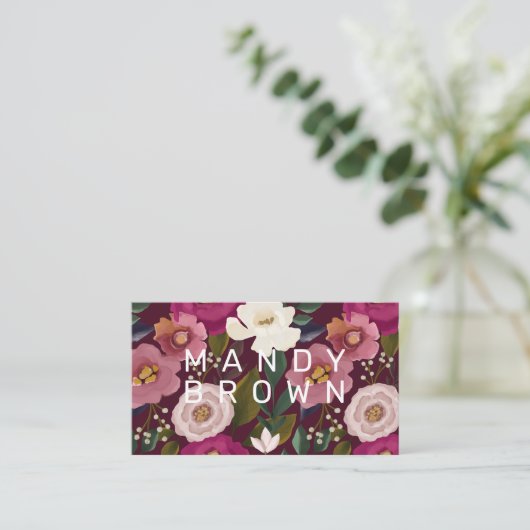 ムーディエレガントー&ウォーター色フローラ配置 名刺 (スタンド正面)