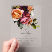 ムーディエレガントー・ブルゴーニュ&ピンク・フローラズ結婚ーズ アクリル招待状 (インサイチュ (ポータブル))