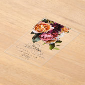 ムーディエレガントー・ブルゴーニュ&ピンク・フローラズ結婚ーズ アクリル招待状 (レイダウン)