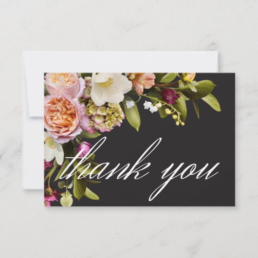 ムーディエレガントー・ブルゴーニュ&ピンク・フローラズ結婚ーズ サンキューカード (正面)