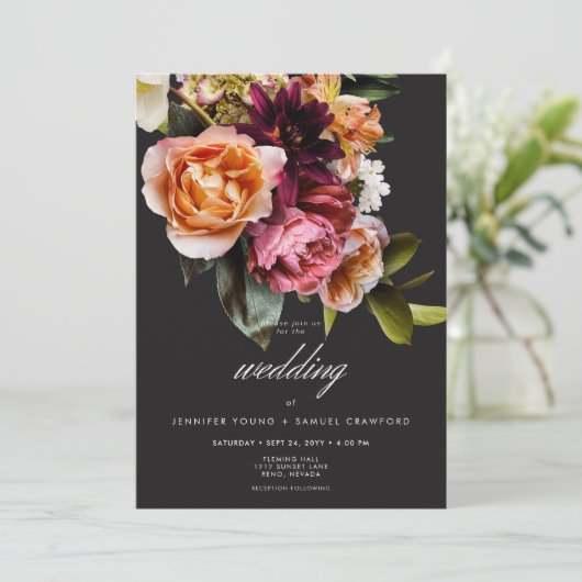 ムーディエレガントーBurgundyとピンクのフローラをすべて1つに 招待状 (スタンド正面)