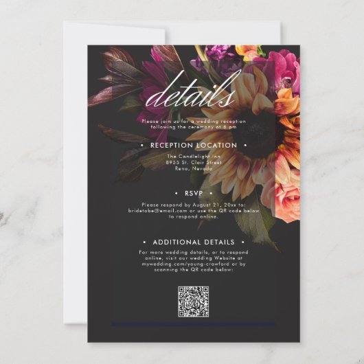 ムーディエレガント鮮やかサンセットのフローラをすべて1つ 招待状 (裏面)