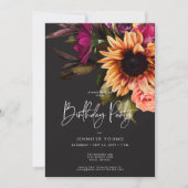 ムーディエレガント鮮やかサンセットフローラ誕生日 招待状 (正面)