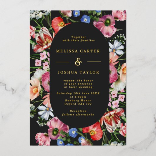 ムーディオランダフローラバーストフレ結婚ームの金ゴールド 箔招待状 (正面)