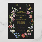 ムーディオランダ花結婚と蝶の金ゴールド 箔招待状 (正面)