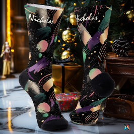 ムーディオータム抽象芸術イン梅と森の緑 ソックス