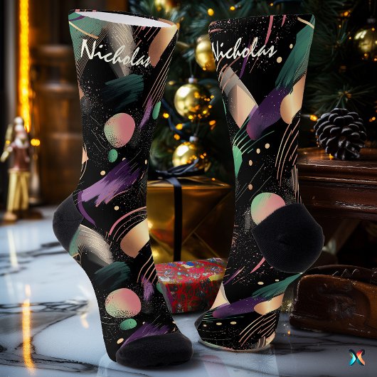 ムーディオータム抽象芸術イン梅と森の緑 ソックス