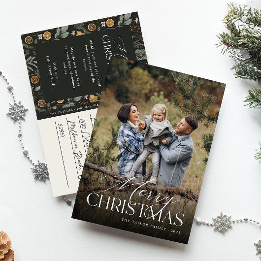 ムーディクリストマスボタニカル垂直写真 シーズンポストカード