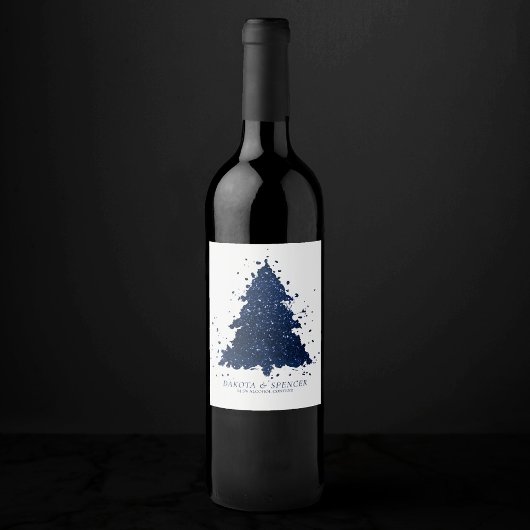 ムーディクリスマスツリー |クラシー・ネイビー・ブルー(ばちゃばちゃ)跳ねる ワインラベル