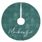 ムーディクリスマスツリー |ダークミッドナイトティール(緑がかった色)カスタム ブラッシュドポリエステルツリースカート (正面)