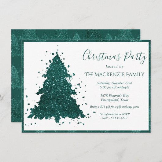 ムーディクリスマスツリー |ダークミッドナイトティール（緑がかった色）パーティー シーズンカード (正面/裏面)