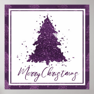 ムーディクリスマスツリー 紫の抽象芸術スクリプト ポスター