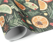 ムーディクリスマスホリデートリミンググリーン、オレンジ ラッピングペーパー (ロールコーナー)