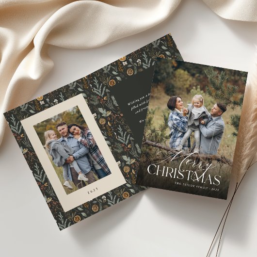 ムーディクリスマスボタニカル垂直方向の写真を折り畳み シーズンカード