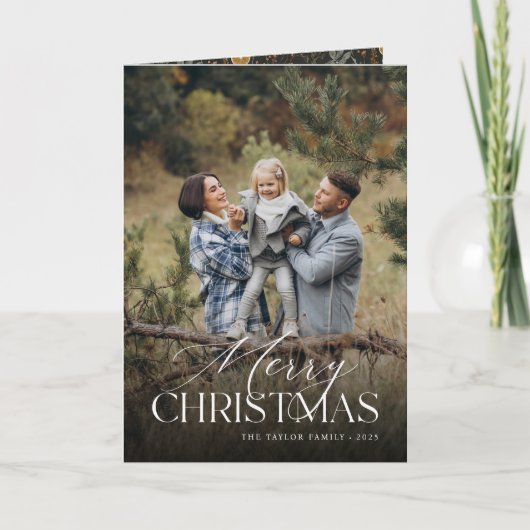 ムーディクリスマスボタニカル垂直方向の写真を折り畳み シーズンカード (正面)