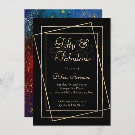 ムーディグラデーションー |ジュエルトーン素晴らしい50誕生日 招待状 (正面/裏面)