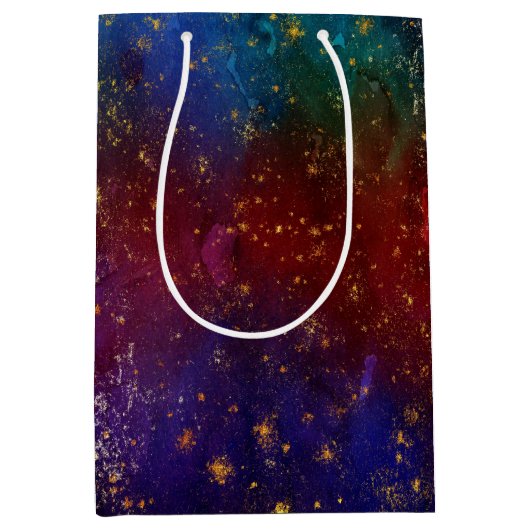 ムーディグラデーション | サイケデリックグランジ金ゴールド ミディアムペーパーバッグ (正面)