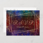 ムーディグラデーション |ダークジュエルトーン金ゴールドスターズミールRSVP インビテーションポストカード (正面/裏面)