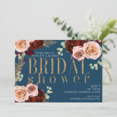 ムーディグラムブルー金ゴールドピンクローズブライダルシャワー 招待状 (スタンド正面)