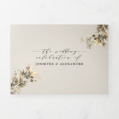 ムーディグリーナリーブラックベージュ結婚オールインワン 三つ折り招待状 (カバー)