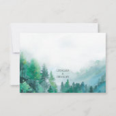 ムーディグリーンとホワイトウォーターの色の森結婚の 出欠カード (裏面)
