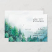 ムーディグリーンとホワイトウォーターの色の森結婚の 出欠カード (正面/裏面)