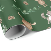 ムーディグリーンウッドランドフォレストアニマルズベビー誕生日 ラッピングペーパー (ロールコーナー)