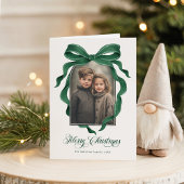ムーディグリーンボー カスタムフォト クリスマスホリデー シーズンカード