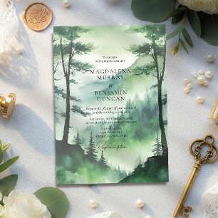 ムーディグリーンマウンテンパインツリーモミ結婚フォレスト 招待状