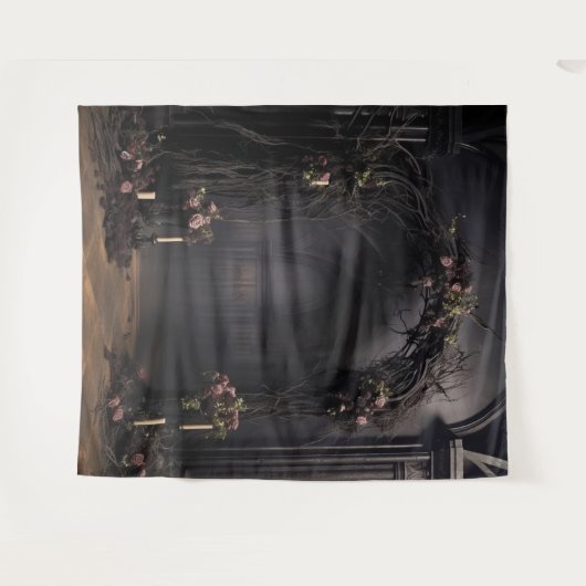 ムーディゴシックダークアーチ&ピンクローズXLarge タペストリー (正面(横))