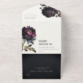 ムーディゴシックダークパープルブラック結婚牡丹 オールインワン招待状 (外側)