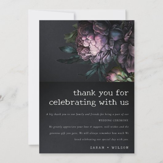 ムーディゴシックダークパープルブラック結婚牡丹 サンキューカード (正面)