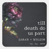 ムーディゴシックダークパープルブラック結婚牡丹 スクエアシール (正面)