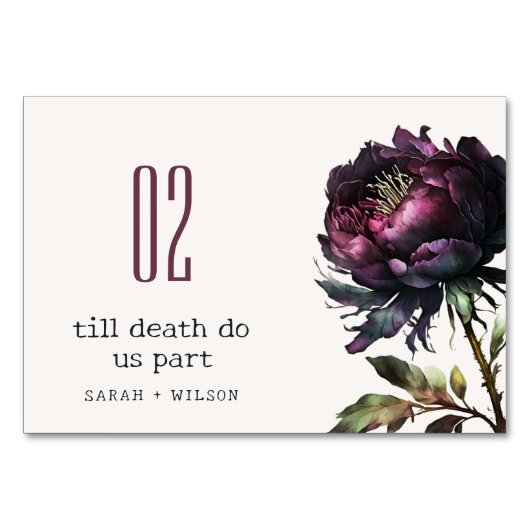 ムーディゴシックダークパープルブラック結婚牡丹 テーブルナンバー (正面)