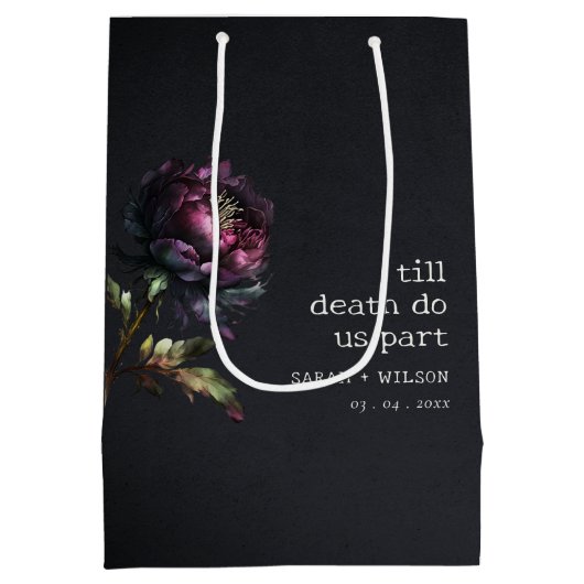 ムーディゴシックダークパープルブラック結婚牡丹 ミディアムペーパーバッグ (裏面)