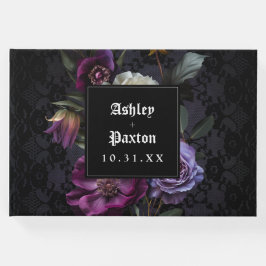 ムーディゴシックパープルフローラブーケオンブラックレース ゲストブック