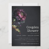 ムーディゴシックパープルブラック牡丹カップルのシャワー 招待状 (正面)