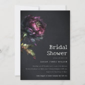 ムーディゴシックパープルブラック牡丹ブライダルシャワー 招待状 (正面)