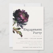 ムーディゴシックパープルブラック牡丹婚約 招待状 (正面)
