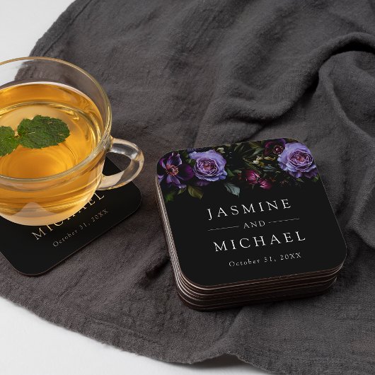 ムーディゴシックパープル結婚フローラ スクエアペーパーコースター