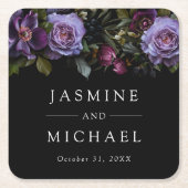 ムーディゴシックパープル結婚フローラ スクエアペーパーコースター (正面)