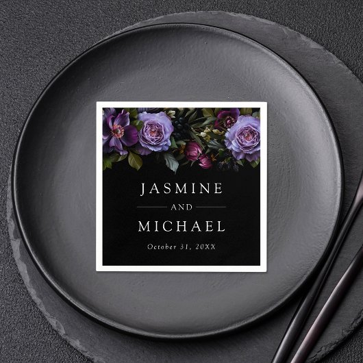 ムーディゴシックパープル結婚フローラ スタンダードカクテルナプキン