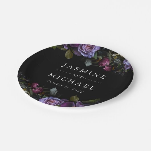 ムーディゴシックパープル結婚フローラ ペーパープレート (アングル)