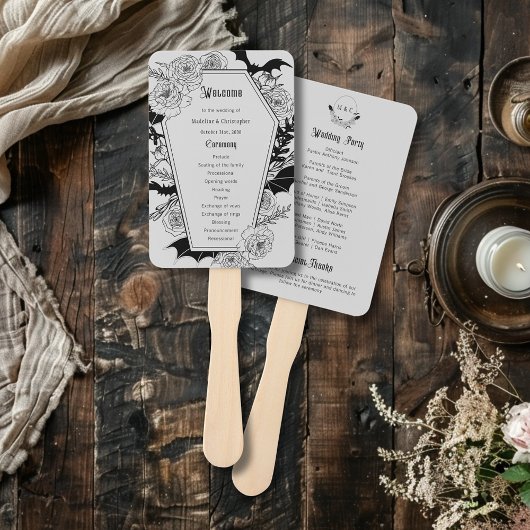 ムーディゴシックフローラ棺グレー結婚式 プログラム ハンドファン