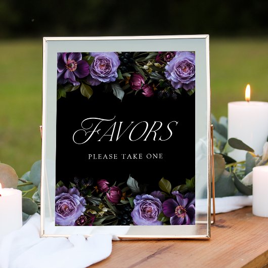 ムーディゴシックフローラ紫結婚式の引き出物標識 ポスター
